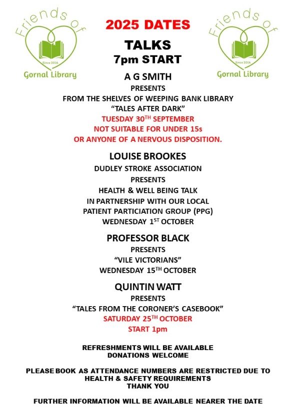 Friends of Gornal Library - 2025 Talks